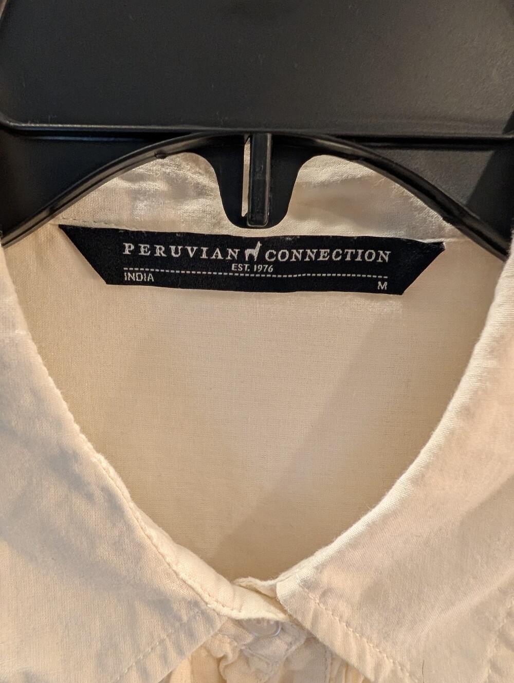 Peruvian Connection Woman's Medium Cream Ruffle Front Button-Down Blouse - Picture 2 of 6